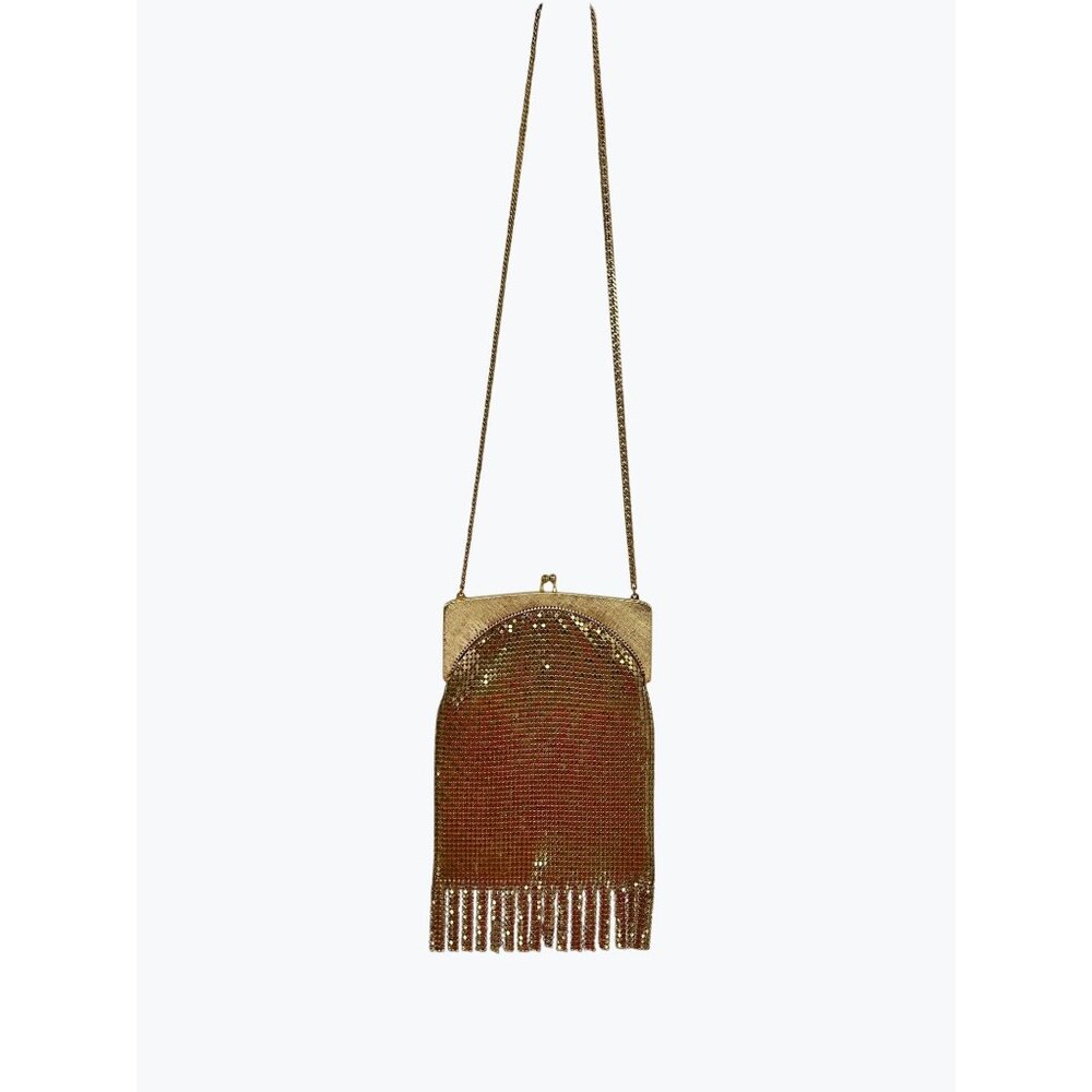 Vintage Whiting & Davis Gold Mesh Evening Purse Hinged Frame Clutch With Fringe - Picture 1 of 11